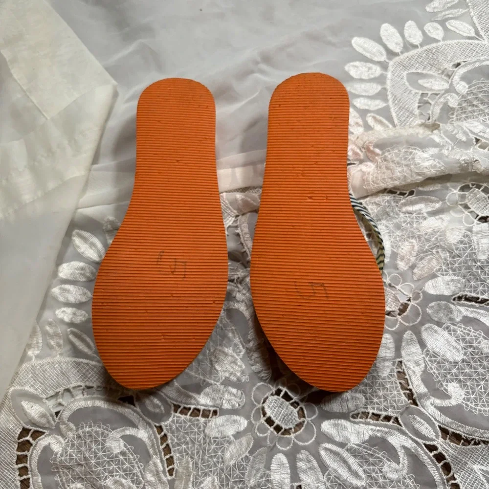 Y2K Wedge Tommy Hilfiger Orange Platform Wedge Flip Flops Striped Straps 9